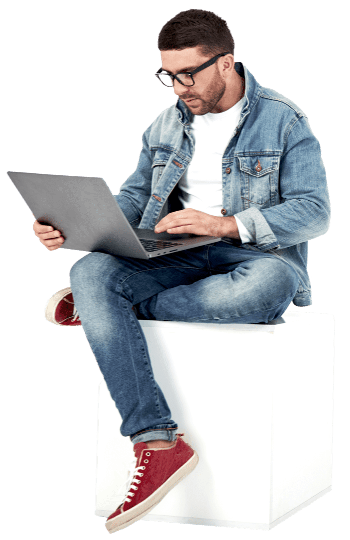 Man reading laptop