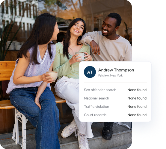 People sitting together with a PeopleFinders criminal records summary card