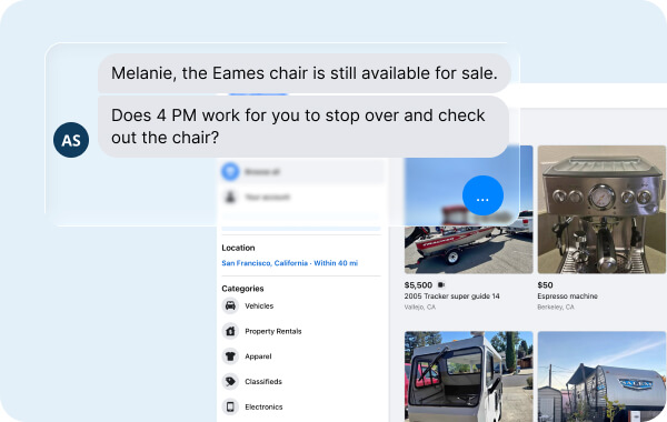 Illustration showing suspicious message and marketplace screening flow