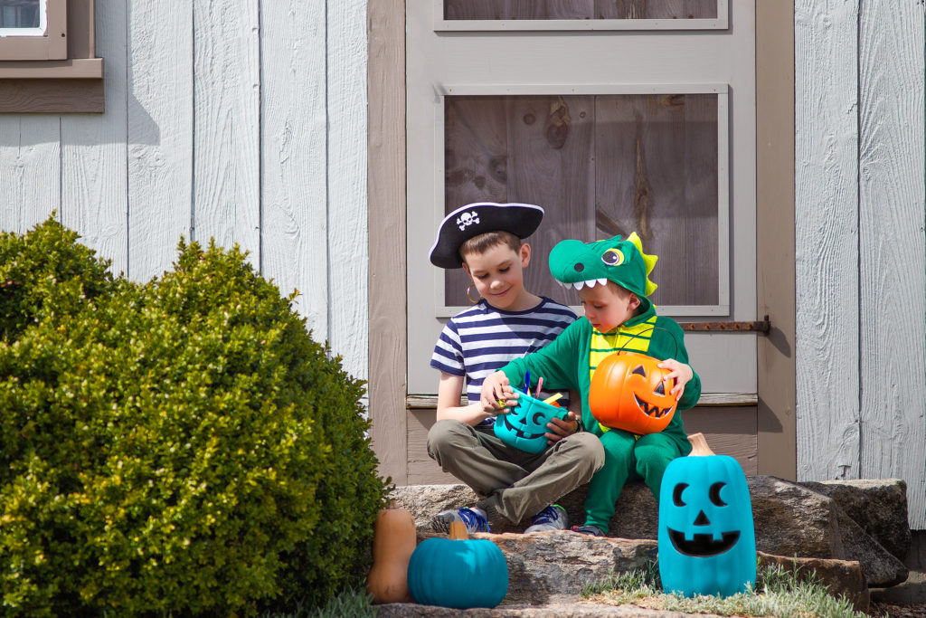 kids counting candy after trick-o-treating