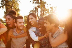 friends hanging out outside